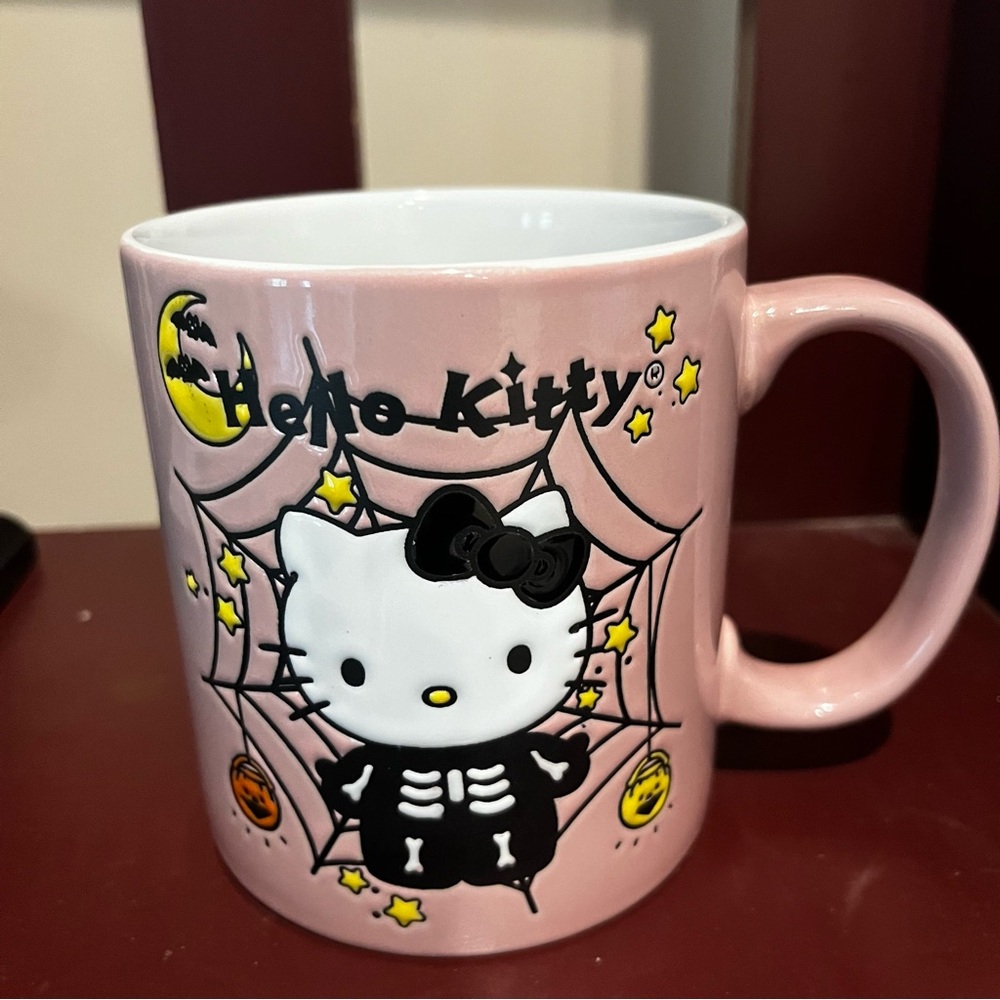 Hello Kitty Skeleton Pink Spiderweb Halloween Mug New Sanrio Pink 2024
